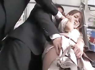Japanese cutie in skirt and pantyhose groped on train
